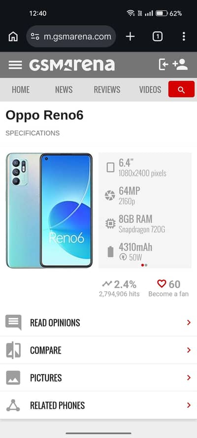 Oppo Reno 6  (8GB/128GB)