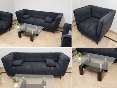 5 Seater Sofa Set with Glass Table