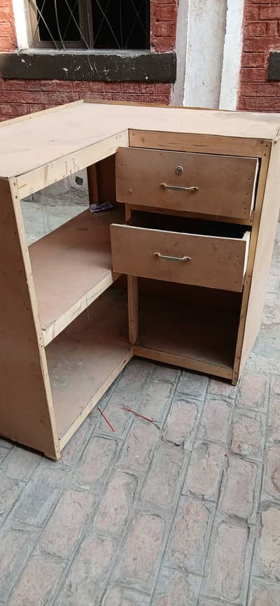 Shop Counter Table with Glass Display & 2 Drawers for Sale