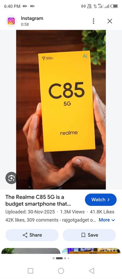 REAME C85 MOBILE 8GB 256GB WARRANTY 9 MONTHS