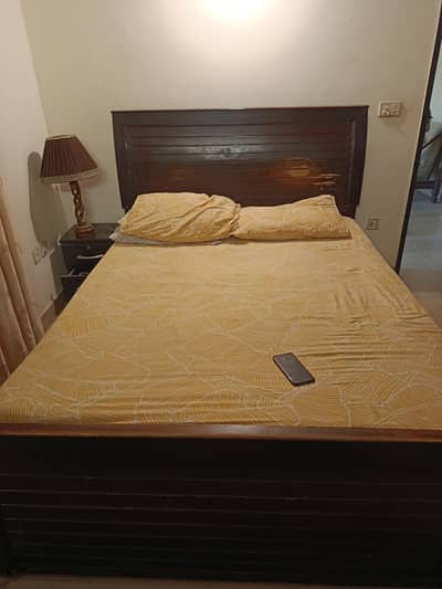 Bed | Wooden Bed |  Lasani Wood Double Bed with Side Table for Sale