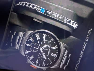 Men's Silver Geneva Watch + Stylish Silver Bracelet – Combo Deal