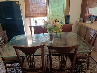 Dining Table |  6 Seater Dining Table with Glass Top