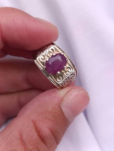 NATURAL RUBY SILVER CHANDI RING HAND MADE