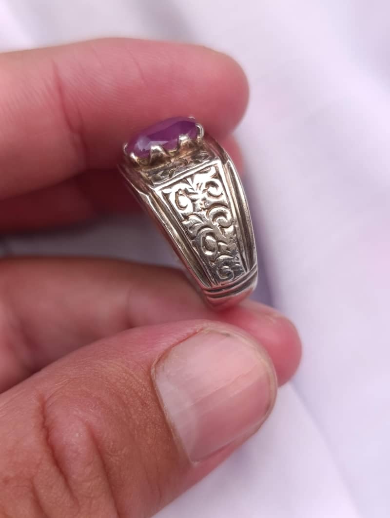 NATURAL RUBY SILVER CHANDI RING HAND MADE 3