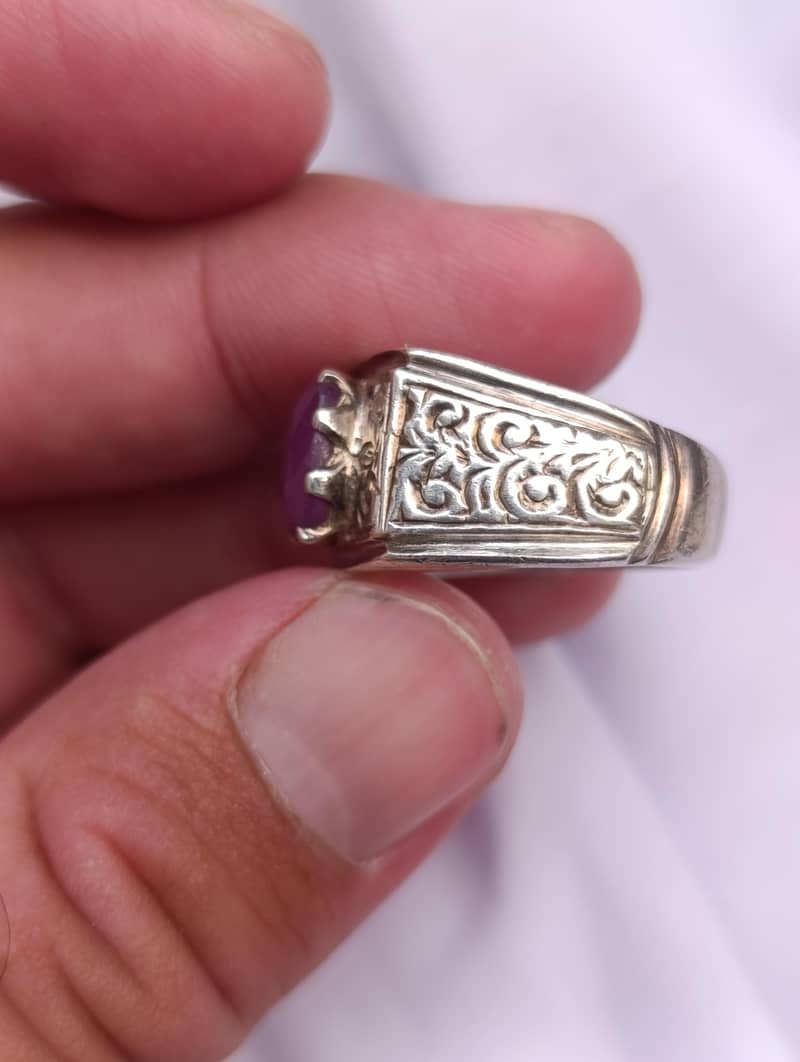 NATURAL RUBY SILVER CHANDI RING HAND MADE 4