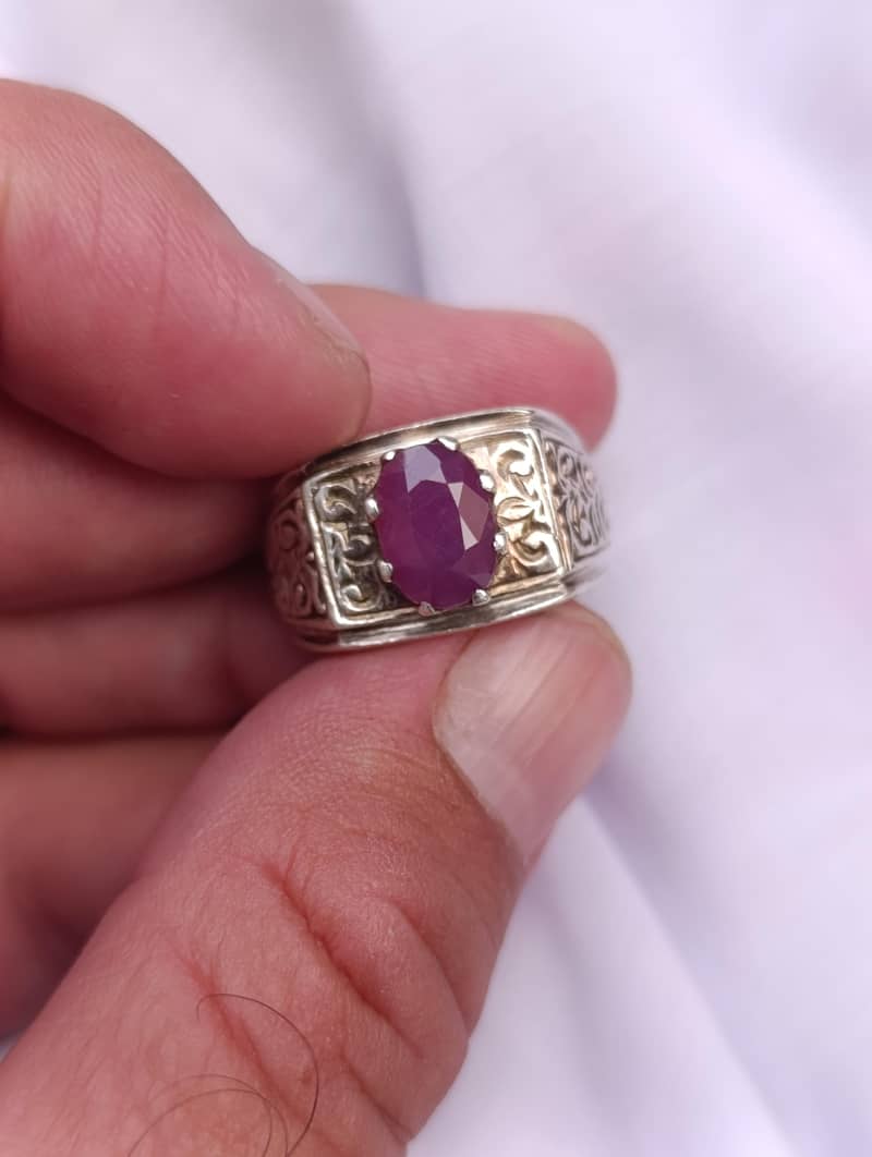 NATURAL RUBY SILVER CHANDI RING HAND MADE 5
