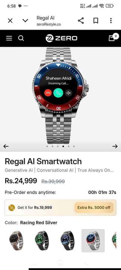Zero Regal AI smart watch 0341/2420/117