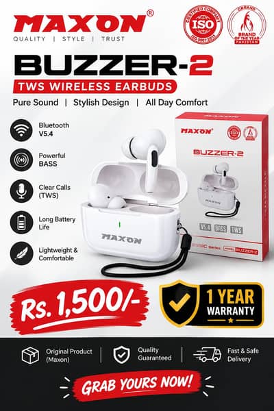 MAXON BUZZER-2 Wireless Earbuds | 1 Year Warranty | Rs. 1500