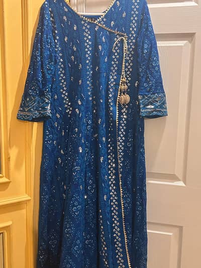 Royal Blue Heavy Embroidered Party Wear Dress with Dupatta and Trouser