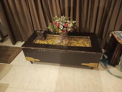 solid wood with top glass and carving