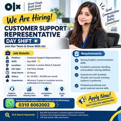 Day Shift Jobs Karachi, Customer Support Jobs Karachi, CSR