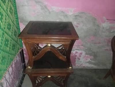 3 piece wooden center table set with glass top