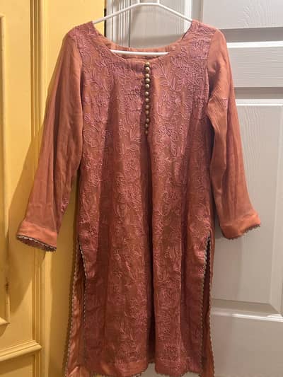 Beautiful Dusty Rose Pink Embroidered Kurti | Elegant Fancy Dress