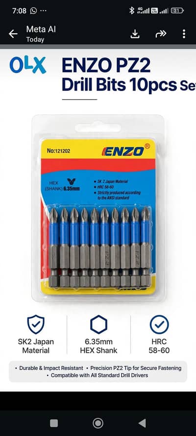 ENZO PZ2 Drill bits set 10pcs - 6.35 mm - original