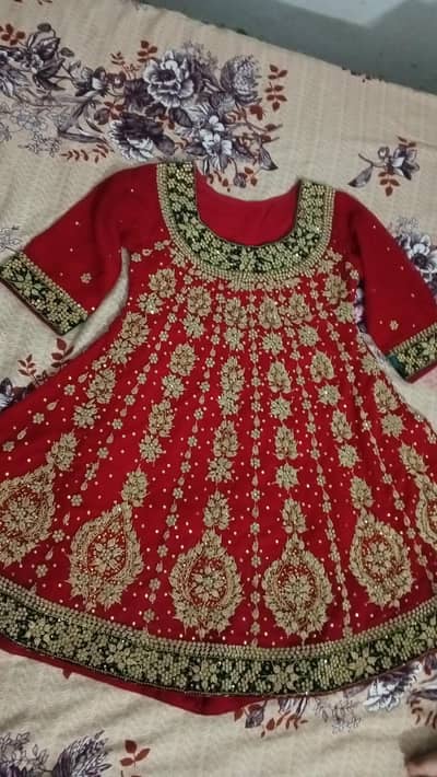 Beautiful Red Embroidered Party Wear Frock with FREE GIFT