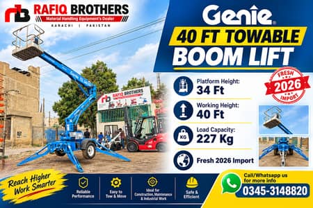 Genie TZ-34/20 Battery Operated 40 Ft Towable Boom Lift Cherry Picker