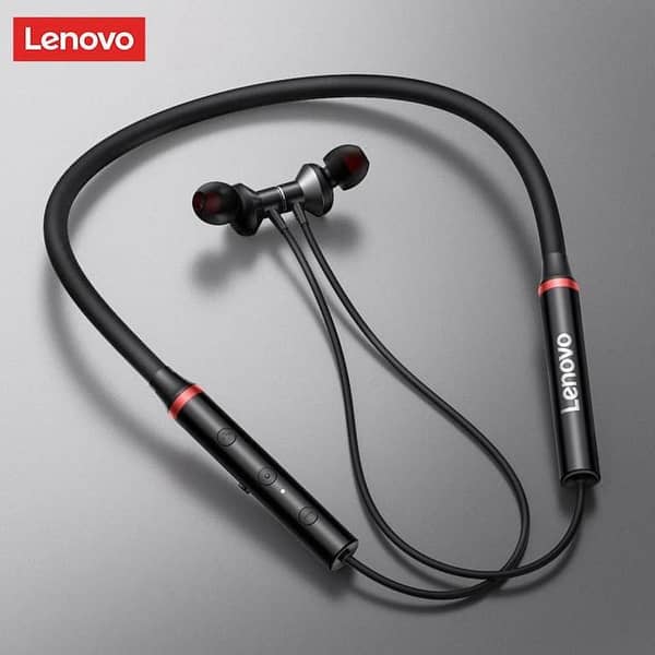 100% Original Lenovo HE05X Bluetooth 5.0 Earphones Wireless Neckband Headset, Magnetic, Waterproof IPX5, HiFi Sound, 8H Playtime, Sports Earbuds with Mic (Black) - Global Version