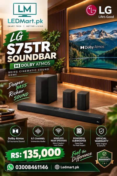 LG SOUND BAR S75TR 5.1. 1 CHANNEL DOLBY ATMOS 600WATTS