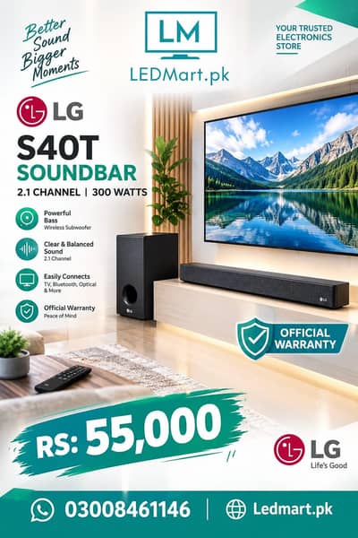 LG SOUND BAR S40T 300WATTS 2.1 CHANNEL DOLBY
