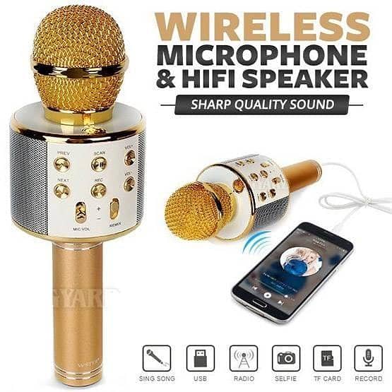 WS-858 3-in-1 Portable Bluetooth Karaoke Microphone & HiFi Speaker | Wireless Handheld KTV Mic, Music Player, Voice Recorder | USB Data Cable Charging, AUX, SD Card Support for All Smartphones & Smart TVs