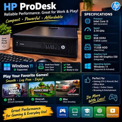 HP ProDesk Core i3 6th Gen | 8 GB RAM | 2GB Graphics card | Windows 11