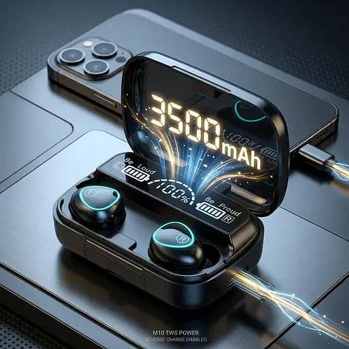 M10 TWS Wireless Bluetooth Earbuds 5.1 with 9D Stereo Bass, LED Digital Display & 2000mAh Charging Case