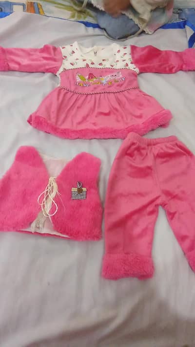 3 to 4 month pink 3 piece winter velvet suit