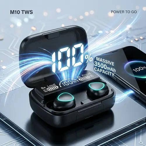 M10 TWS Wireless Bluetooth Earbuds 5.1 with 9D Stereo Bass, LED Digital Display & 2000mAh Charging Case