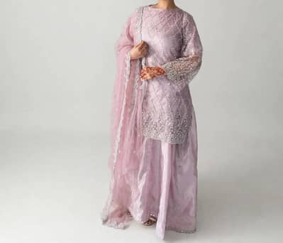 light lavender pink heavy embroided gharara_Formal wear_Bagh Ajk