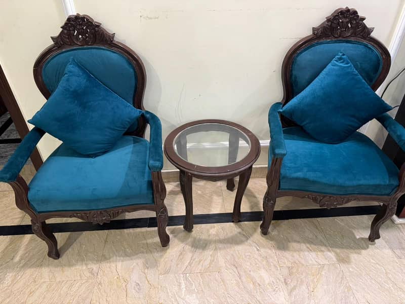 2 chairs with table 1