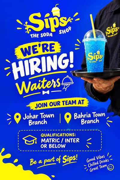 Waiter jobs available at Johar town & bahria town