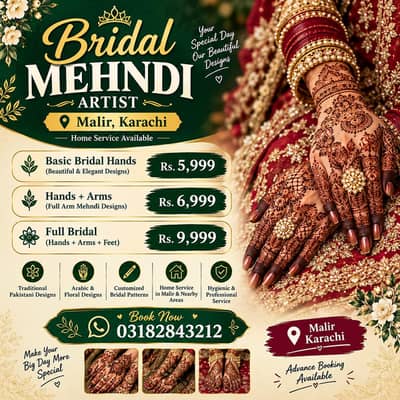 Bridal Mehndi Artist Karachi | Bridal Henna & Home Service