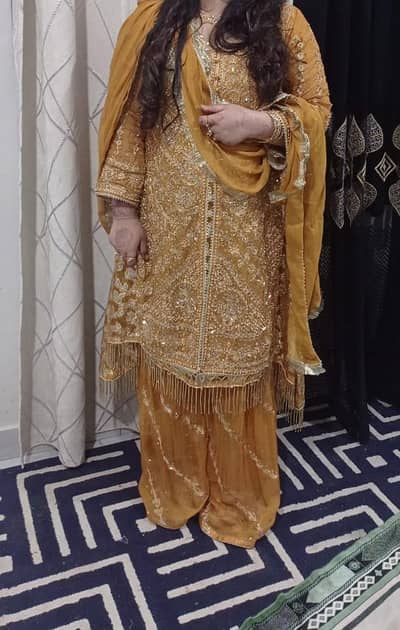 hand work sharara with open shirt masterad color