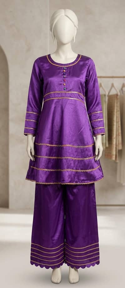 2 PCs katan silk frock with plazo
