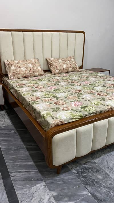 Modern King Size Wooden Bed With Side Tables-1 month used