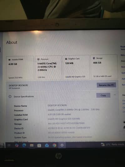HP notebook I3 6th generation 4gb 500gb hard
