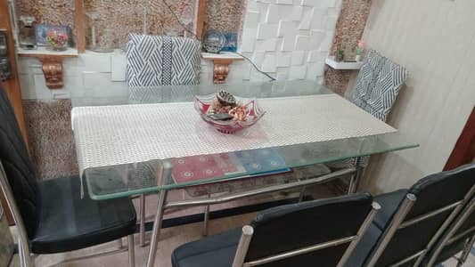 6 Seater Glass Top Dining Table with Steel Frame