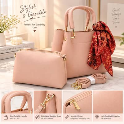 Women’s Pink Handbag Set – 2 Pcs