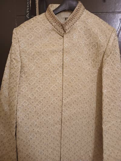 Embroidered Men’s Sherwani Set with Matching Khussa & Turban/Shawl