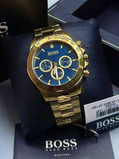 Hugo Boss Gold Bracelet and Blue Dial Men's Watch new  branded watch