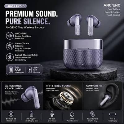Buds Pro 5 Wireless Earbuds | ANC/ENC | Bluetooth 5.3 | 35H Playtime