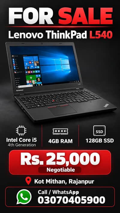 Lenovo ThinkPad L540 | Core i5 4th Gen | 128GB SSD | 4GB RAM