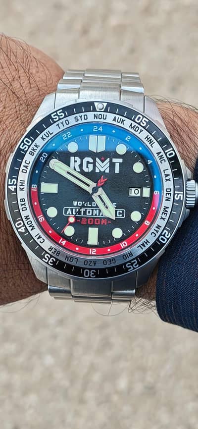 RGMT world time automatic men's watch stainles steel bracelet,GMT dail