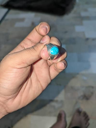 Natural Irani Feroza with 92.5 Silver Ring