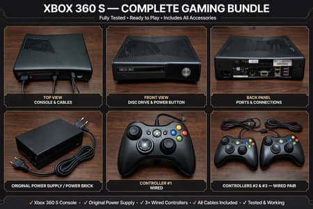 Title: Xbox 360 s 250GB – 2 Controllers + 60+ Games