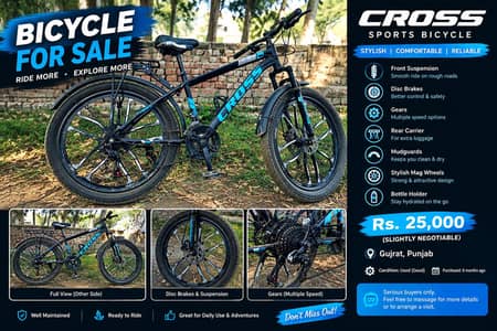 CROSS Bicycle with Gears, Disc Brakes & Suspension