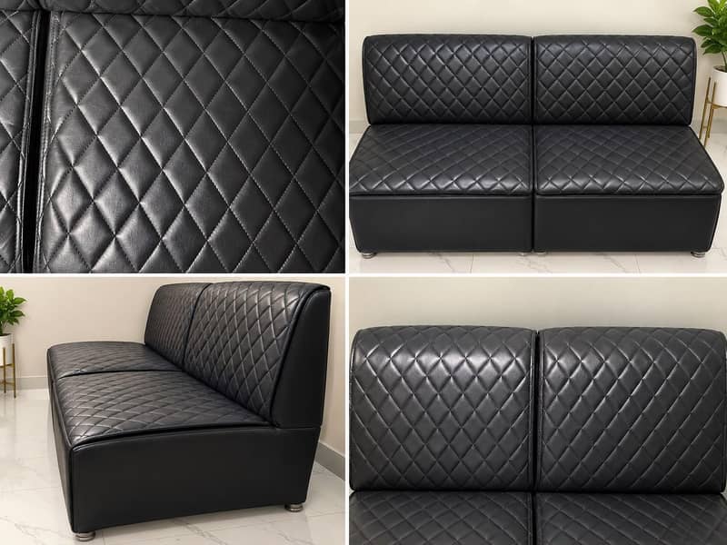 2x Black Leather Single-Seater Sofas (Modular / Joint) 1