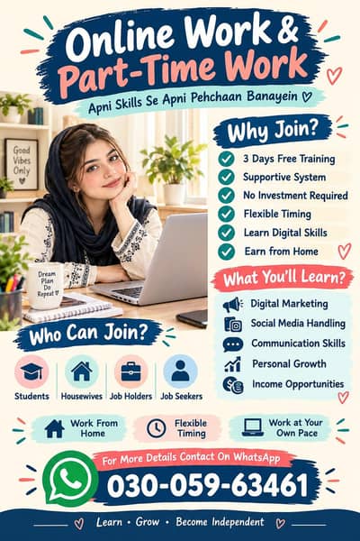 legit Online work opportunity massage me on WhatsApp 03005963461