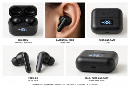 M10 Earbuds Original - Power Bank Box - Deep Bass - New Stock